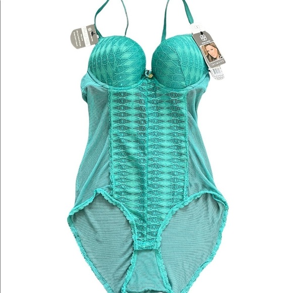 Daisy Fuentes push up mesh lace Teddy lingerie size small teal blue NWT $42 - Picture 9 of 11